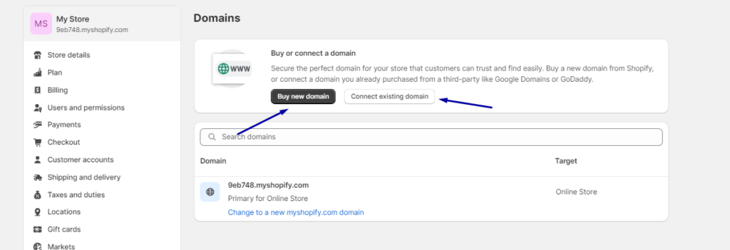 If you have other domains connected, click on Transfer domain.